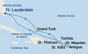 10-Day Eastern Caribbean with Tortola Itinerary Map